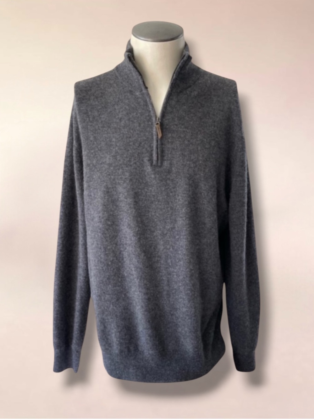 BILTMORE GREY CASHMERE QUARTER ZIP SWEATER